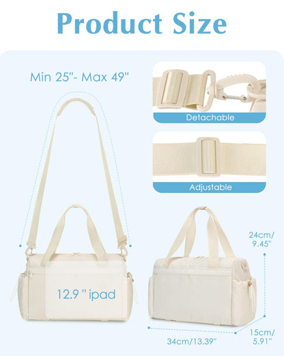 Small Gym Bag, Mini Gym Bag for Women with Yoga Mat Holder and Wet Compartment, Cute Small Yoga Mat Bag with Water Bottle Pocket for Workout Dance, Beige