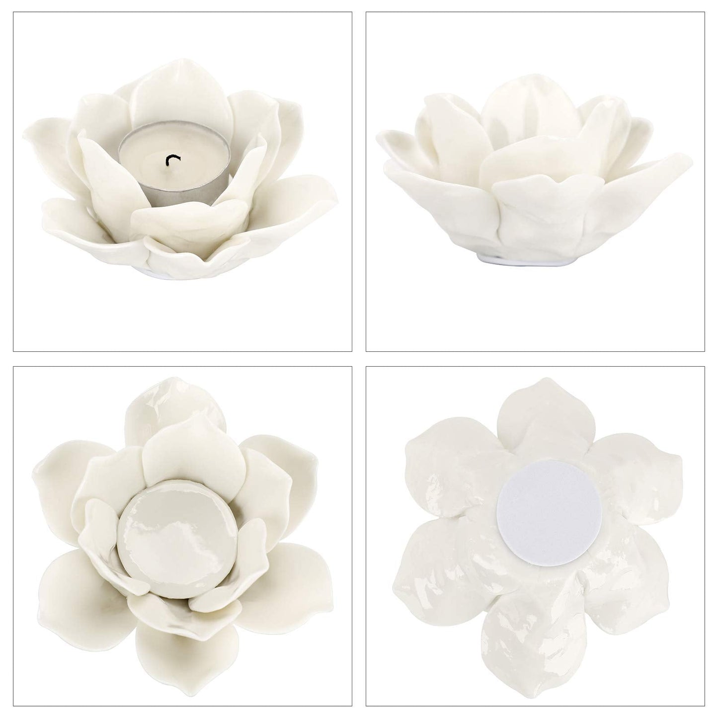 OwnMy 4.5 Inch Ceramic Lotus Flower Tea light Holder Lotus Petals Candle Holder Candlestick, Votive Flower Tealight Candle Holder Candle Lamps Holder with Gift Box for Home Decor Wedding Party (White)
