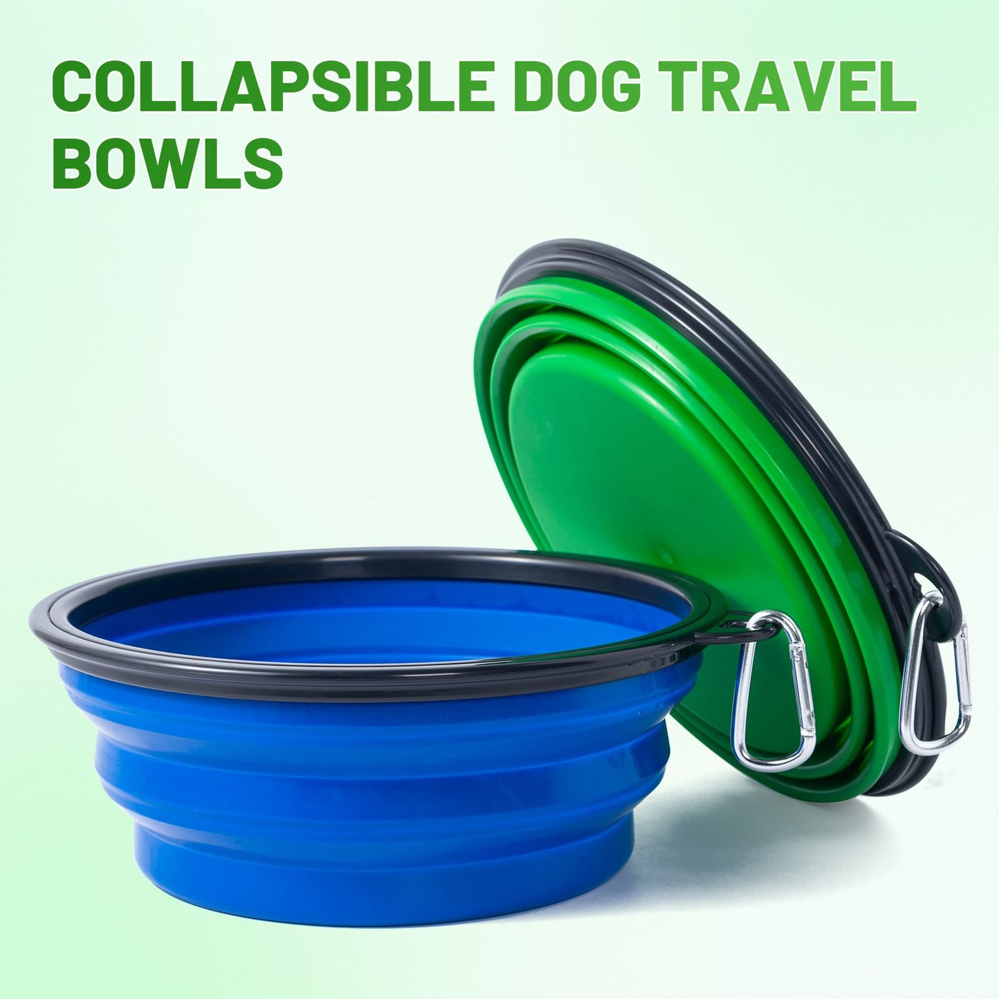 Dog Bowl Pet Collapsible Bowls, 2 Pack for Cats Dogs, Portable Pet Feeding Watering Dish for Walking Parking Traveling with 2 Carabiners (Small, Blue+Green)