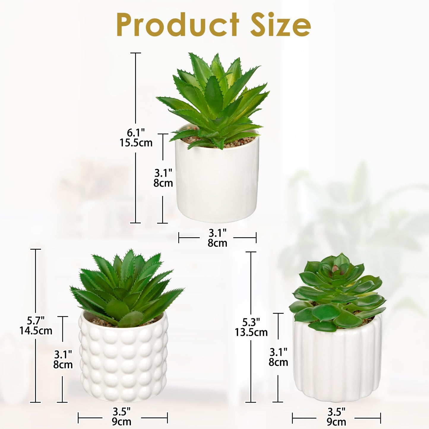 Briful Succulents Plants Artificial in White Ceramic Pots (Set of 3), Small Fake Plants for Home Office Desk Decor – Modern Mini Potted Succulents for Bathroom, Bedroom, Living Room Table, Shelf