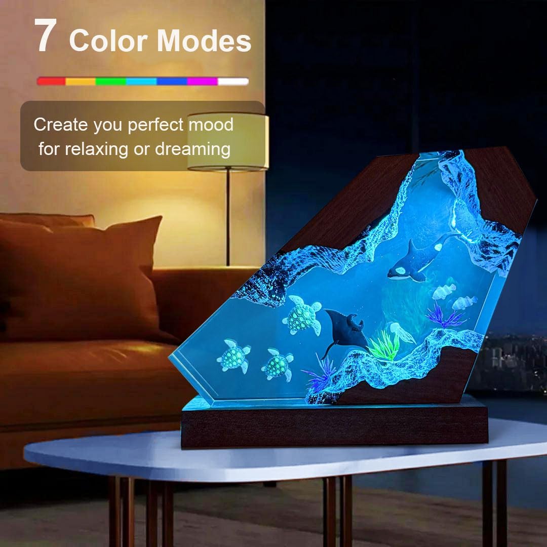 Orca Ocean Resin Lamp - Handmade Resin Night Light with USB Port, Variable Lights, Marine Biology Gifts for Women and Men, Ocean Enthusiast Collectibles, Unique Birthday Gifts for Him & Her (6"x4")