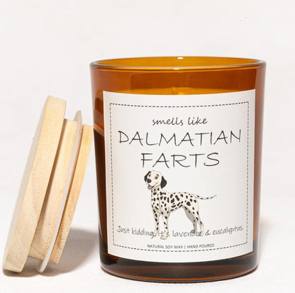 Dalmatian Gifts & Decor, Dog Mom Gifts for Women, Smells Like Dalmatian Farts Candle - Lavender & Eucalyptus, Crafted by Natural Soy Wax & Natural Essential Oils