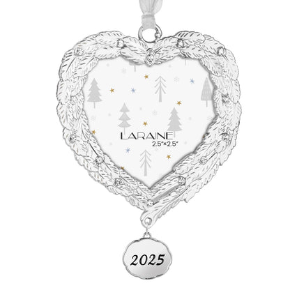 Laraine Christmas Tree Ornaments – Decorative Hanging 2025 Holiday Keepsake Gift Pendant with 2.5” Photo Frame Insert for Picture of Pet (Feather (2025))