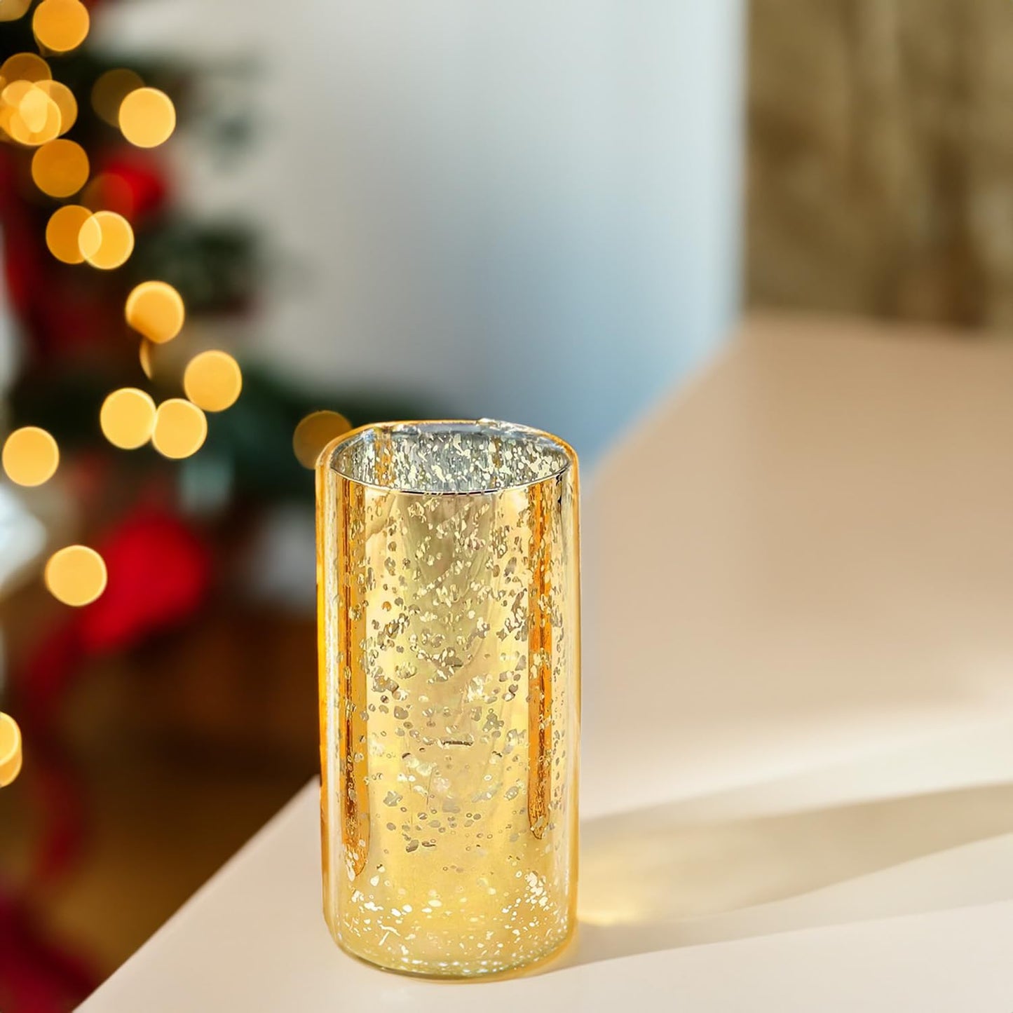 WGVI Hurricane Candle Holder Sleeve, W: 3", Ht: 6", Gold Speckled Glass Cylinder Open Both Ends, Chimney Tube Shade, 2 Pieces