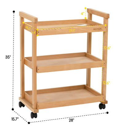 MEEDEN Art Cart Storage Organizer, 3-Tier Rolling Utility Studio Taboret with Caster Wheels, Multifunctional Storage Trolley Shelving Unit on Wheels, Solid Beechwood Art Supplies Studio Cart Classroom