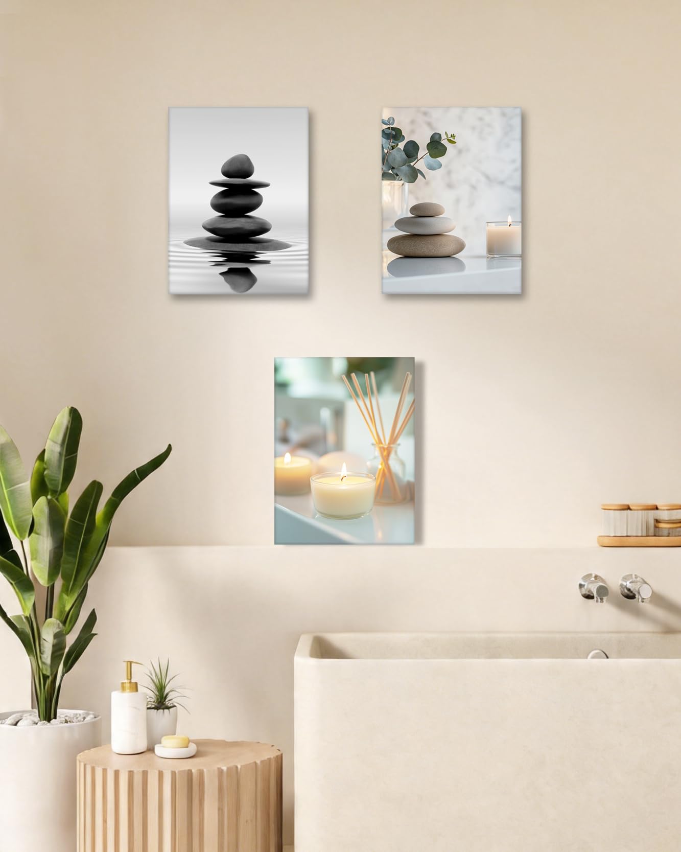 HesenDot 12x16in Black and White Zen Stones Wrapped Canvas Frame Wall Art