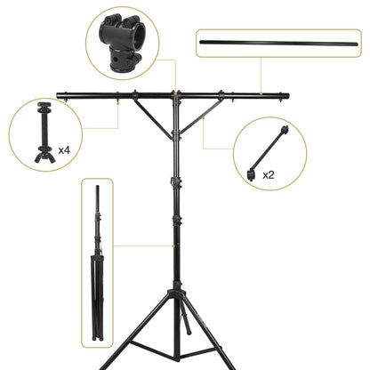 Sound Town 2-Pack DJ Lighting Stand, Height Adjustable, 12 ft Tall, with T-Bar and Tripod Base (STLS-T12-PAIR)
