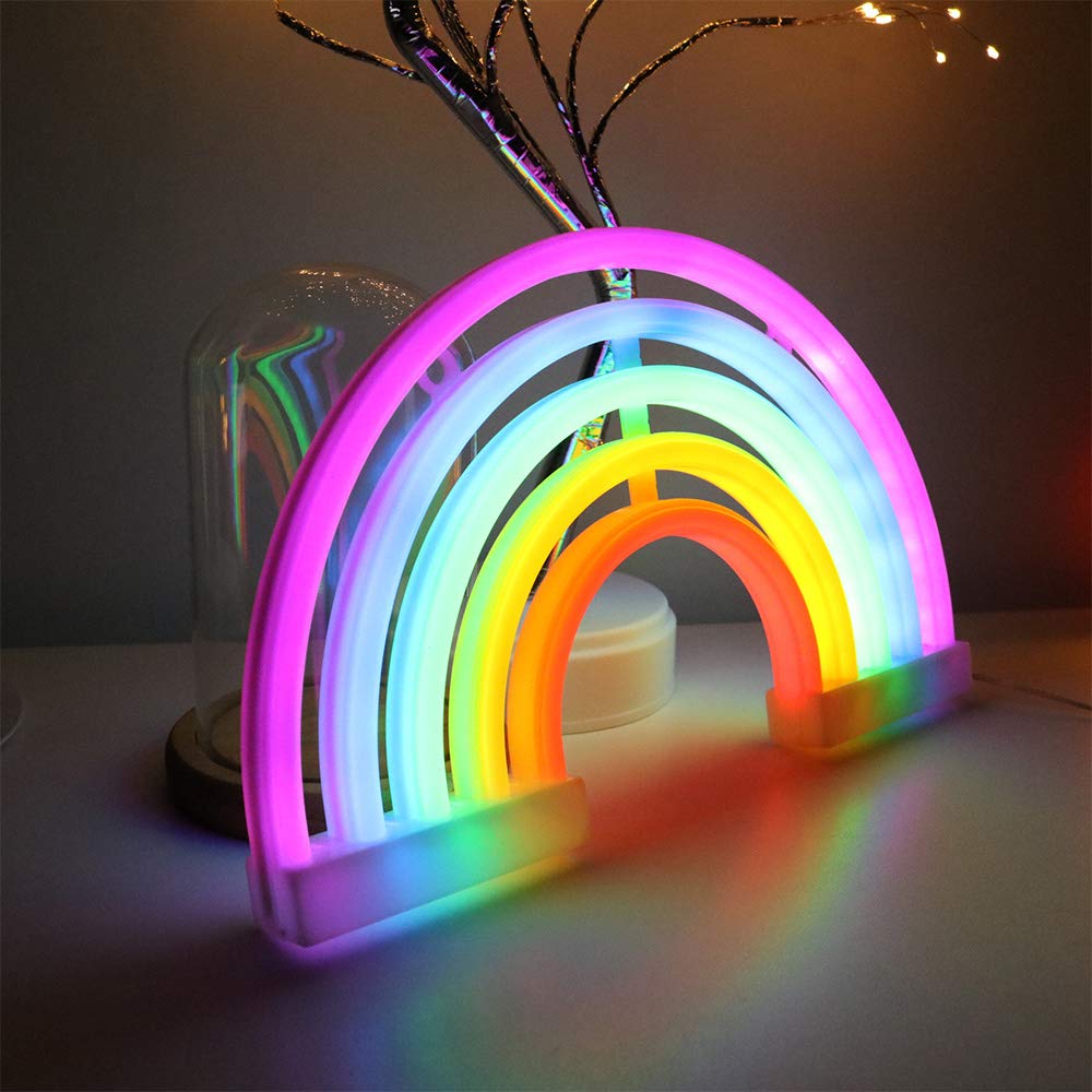 ENUOLI Rainbow Shape Neon Light Signs Wall Decoration USB Charging/Battery Night Sign LED Neon Decor Sign for Dorm Room Bedside Table Christmas Party Birthday Party Wedding Kids Room Kids Gift