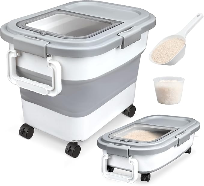 Rice Storage Container, Collapsible Airtight Food Storage Containers 20-30 Lbs