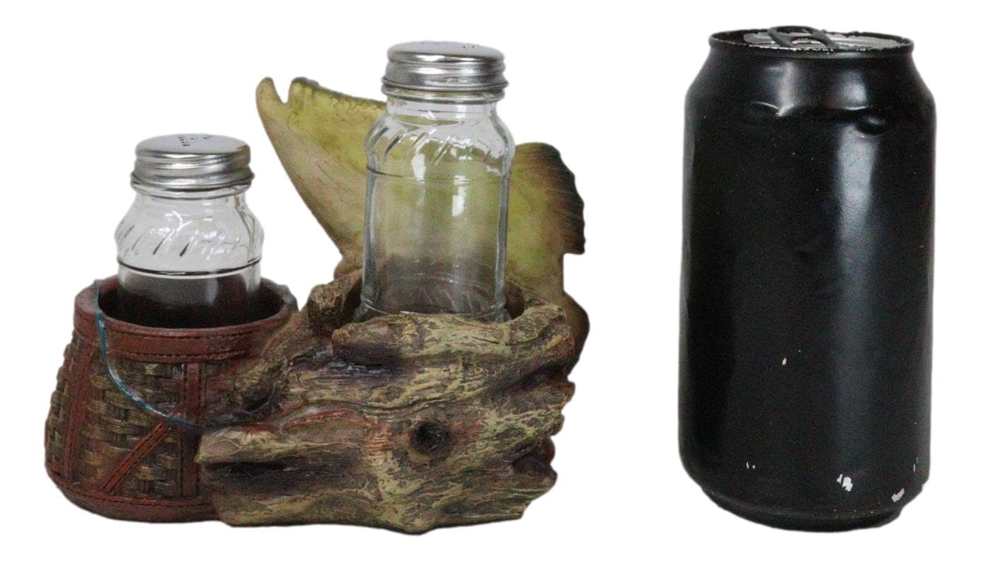 Ebros Gift Nautical Marine Fisherman Sea Bass Fishing With Tackle Box Wicker Saddle Bags Salt and Pepper Shakers Holder Figurine Set for Rustic Cabin Lodge Restaurant Bar Kitchen Decor