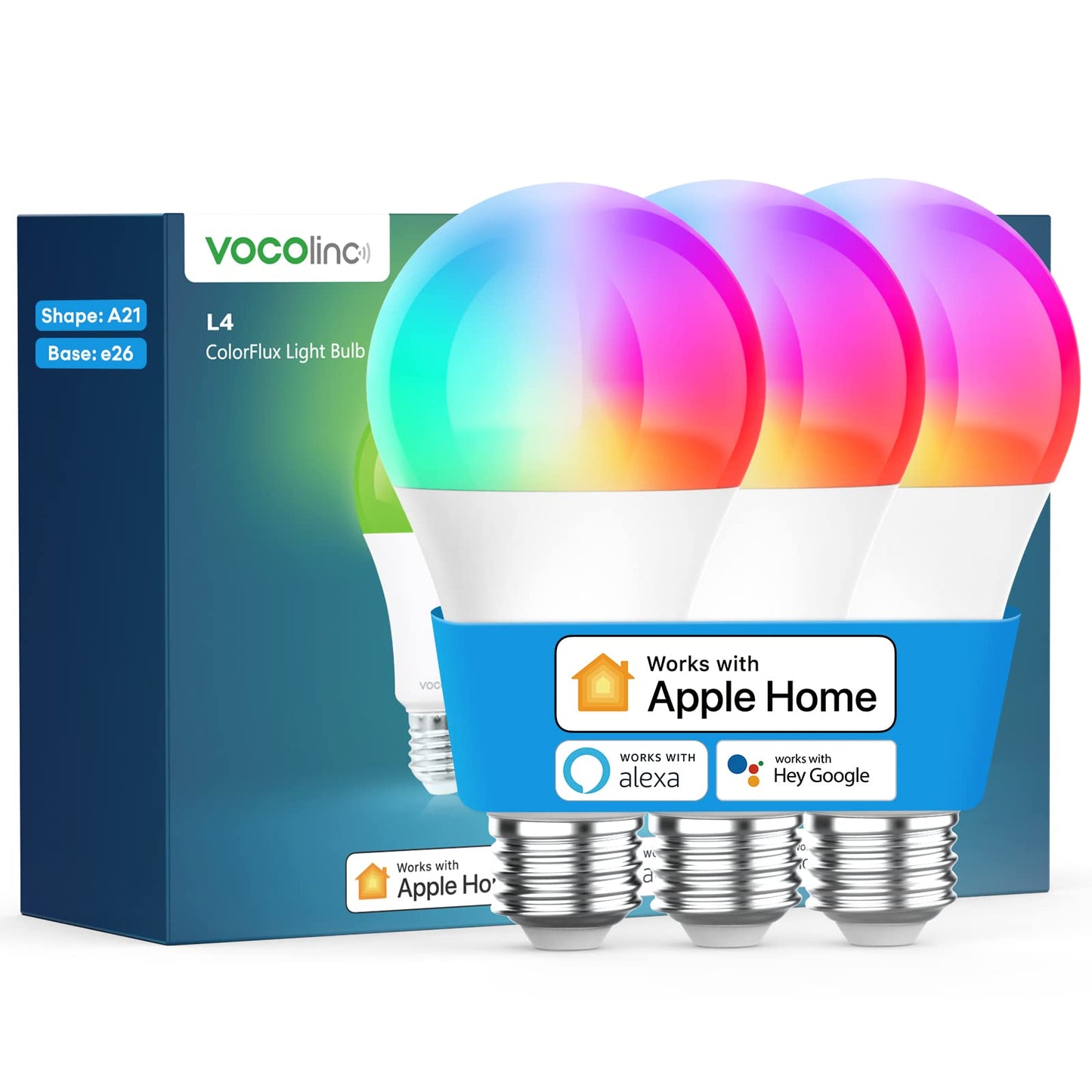 VOCOlinc Smart Light Bulb Works with Apple Homekit, Alexa, Google Home, Dimmable WiFi Smart Bulbs, 850 Lumens, E26 LED Smart Bulb 60 Watt Equivalent, A21, 2200K-7000K RGBW, 9.5W, 1 Pack