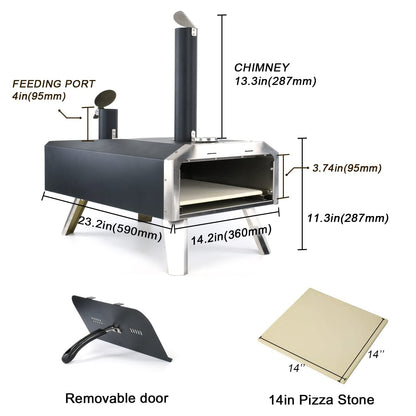 BNDHKR Outdoor Pizza Oven Portable Wood Pellet Pizza Oven Countertop Pizza Oven with 12 Inch Pizza Stone and Stainless Steel Fold-Up Legs for Outside Kitchen Backyard Party Camping