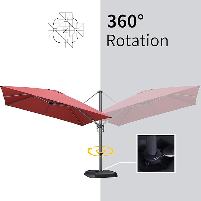 PURPLE LEAF 9' X 11.5' Square Cantilever Umbrella Patio Umbrella with Base Outdoor Umbrella Aluminum Offset with 360-degree Rotation for Garden Deck Pool Patio Terra