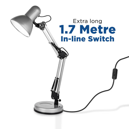 Status Valencia Desk Lamp | Angled Desk Light | Silver Desk Lamp | Study, Office, Bedroom | SADL2429AESC16