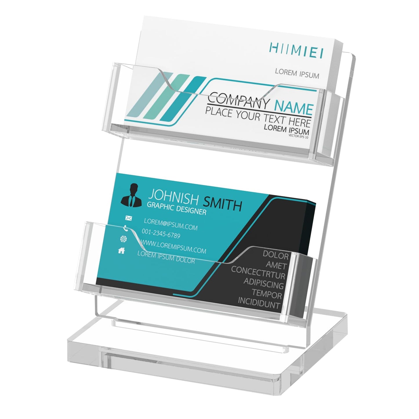 HIIMIEI Business Card Holder Desk, Acrylic Business Card Display, 2 Tier Clear Business Card Stand for Office, Exhibition, Meeting, Home, 120 Card Capacity