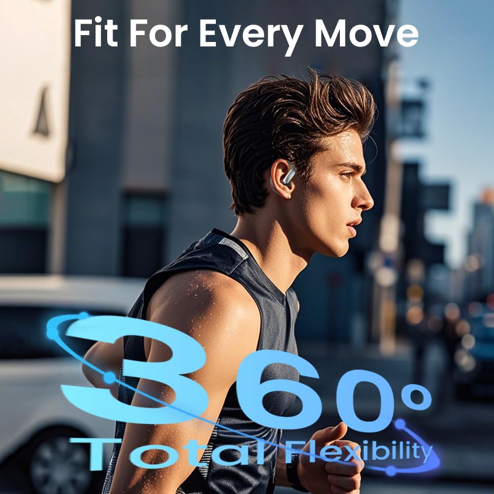 Piluyaa Open Ear Earbuds Bluetooth AI Ear Buds 60Hrs Playtime Wireless Over Headphones with Earhooks IPX7 Waterproof Touch Control Air Conduction Sport Headsets Earphones for Workout Running Black
