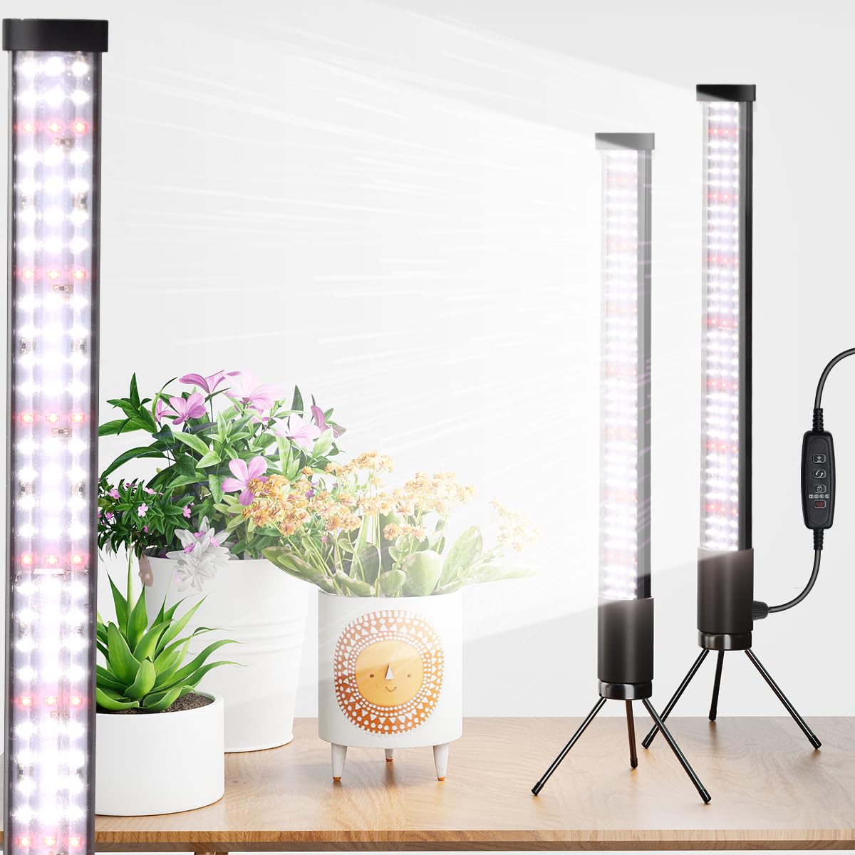 AWLYLNLL 2 Pack Grow Lights for Indoor Plant, 6000K T10 Vertical Standing LED Full Spectrum Plant Lights for Indoor Growing, 5-Level Dimmable, Auto On Off Timing 4/8/12/18Hrs,18.9‘’ Height