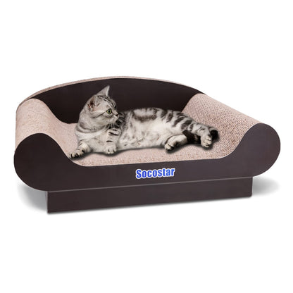Socostar Cat Couch Bed Pad, Cardboard Cats Scratcher Furniture with Catnip, Large Scratch Sofa for Indoor Cats, Wear Resistant and Durable Cat Scratching Board