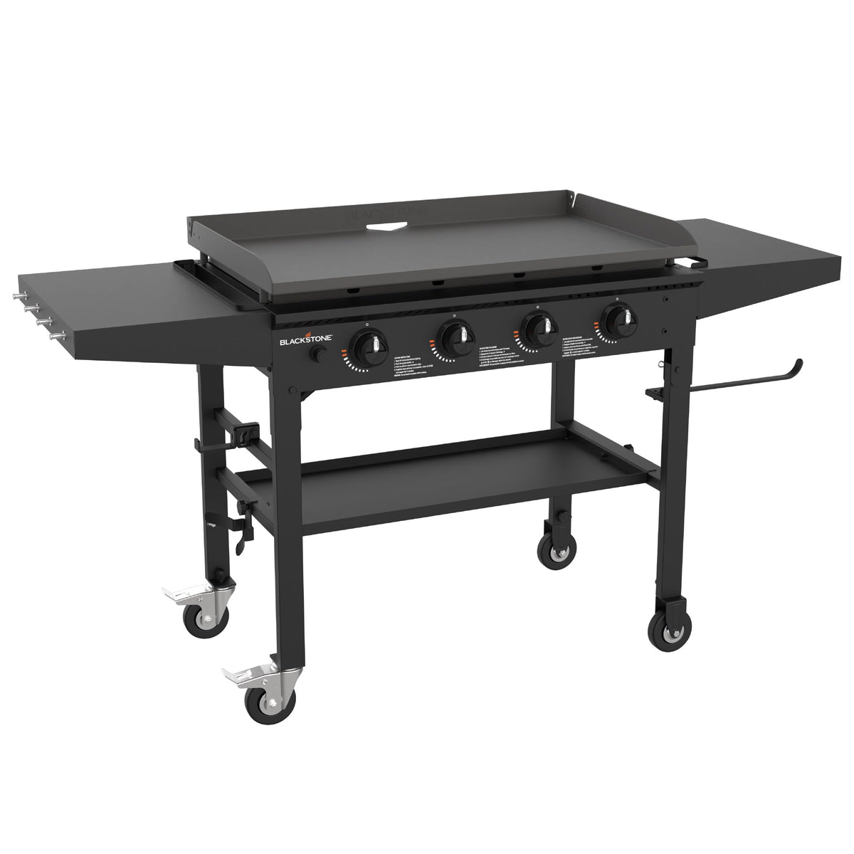 Blackstone 36 Inch 4 Burner 60,000 BTU Portable Steel Griddle Cooking Station with Foldable Legs, Grease Pan, and Storage Rack, Black