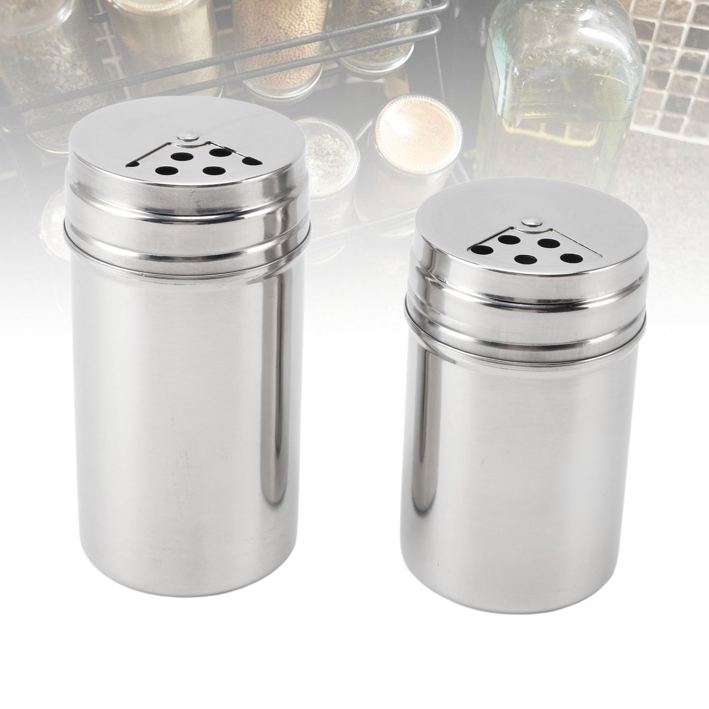 OEBUAFI 2 Piece Seasoning Shakers, 304 Stainless Steel Salt and Peppers Shakers with Mesh Sieve for Salt Peppers Sugar, Seasoning Dispenser Container with Adjustable Pour Holes (Type 3)