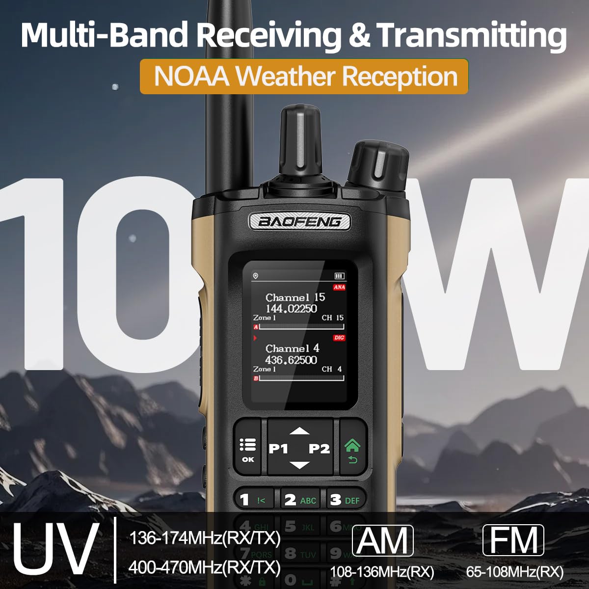 BAOFENG DM32 DMR Radio Ham Radio Handheld 10W Long Range Rechargeable Two Way Radio Walkie Talkies GPS DM-32UV Digital NOAA Weather Radio with Programming Cable for Hunting Survival Gear,2Pack