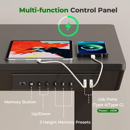 JYLH JOYSEEKER Electric Standing Desk with Drawer, 35" x 20" Whole Piece Tabletop Small Sit Stand Table, Height Adjustable Desk with Storage & USB Ports, Quick Install Home Office Computer Desk, Black