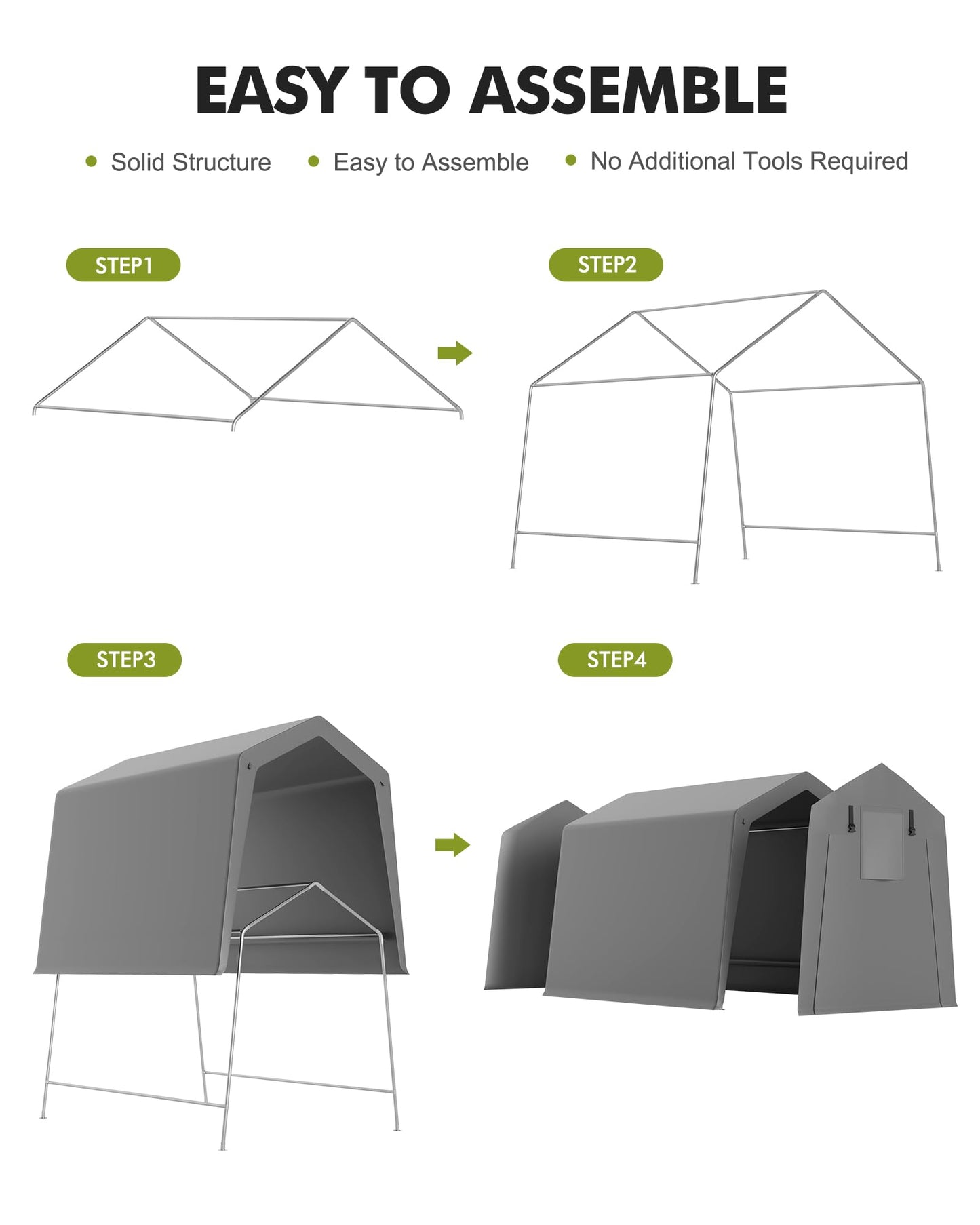 6x8 FT Portable Carport Storage Shed Tent – Heavy Duty Waterproof & UV-Resistant Motorcycle Tent with Roll-Up Zipper Doors, Steel Frame Shelter for Bike, Outdoor Tools & Equipment, Grey