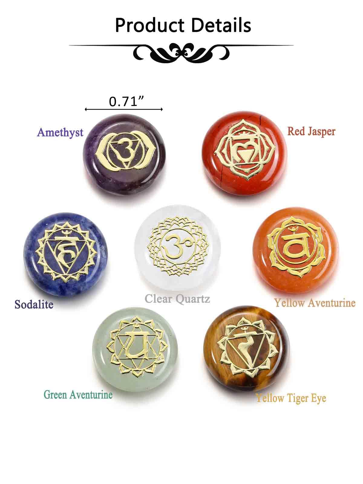 GEHECRST Chakra Crystals Stones Set 7 Chakra Healing Energy Crystals Gemstones Reiki Symbol Polished Pocket Palm Stone for Stress Relief Reiki Chakra Balancing Meditation Decoration Crystal Gifts