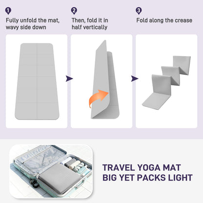 Kanonmaori Foldable Yoga Mat for Travel 72"x 32"x 0.32"Inch, 8mm Thick Folding Exercise Mat, Outdoor Non-slip Pilates Mat for Women & Men, Wide Yoga Mat Packable for Workout and Fitness（grey）