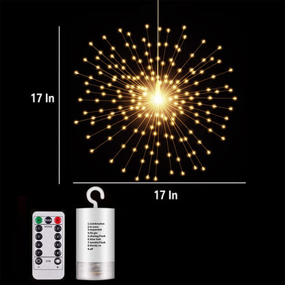 PXBNIUYA 200LED Hanging Sphere Lights, Battery Operated Starburst Lights, 8 Modes Dimmable Remote Control, Waterproof Copper Wire Fairy Light for Indoor Outdoor Christmas Decor (Warm White)
