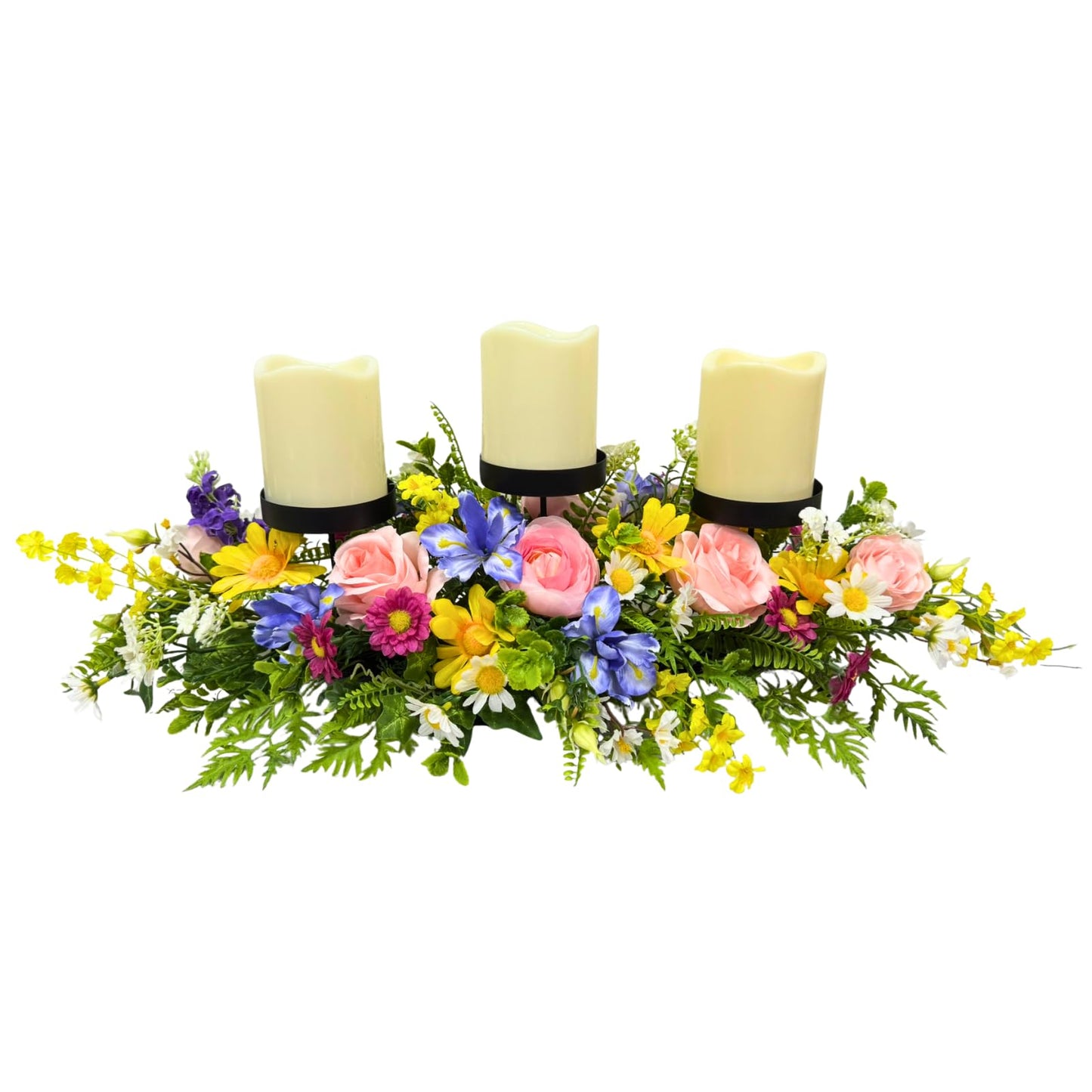 Lnymura 24" Spring Summer Floral Candle Holder Centerpiece for Table Decor