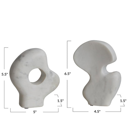 Decorative Abstract Marble Sculptures, Set of 2 Styles, White