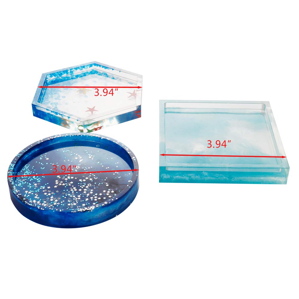 3 Pack DIY Coaster Silicone Mold, Include Round, Square, Hexagon, Molds for Casting with Resin, Cement
