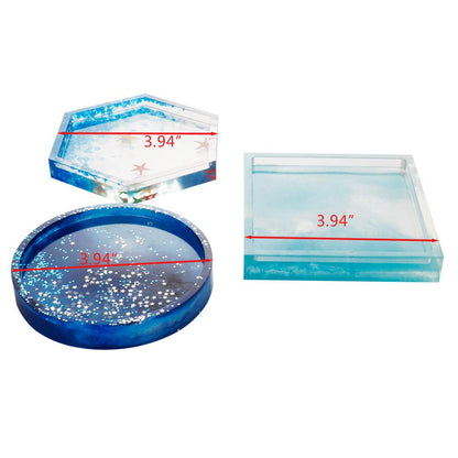 3 Pack DIY Coaster Silicone Mold, Include Round, Square, Hexagon, Molds for Casting with Resin, Cement