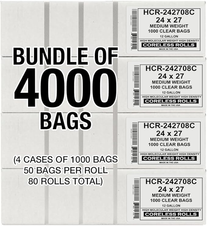 Aluf Plastics High Density Trash Bags, 12 Gallon, 8 Micron,