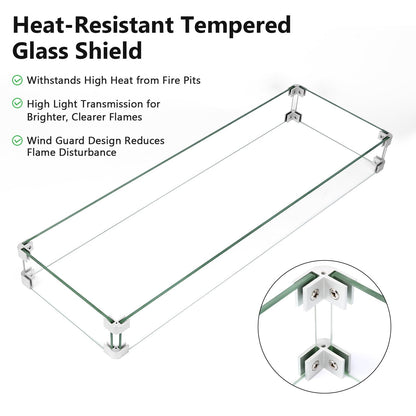 GRISUN Upgraded 36" x 12" Drop-in Fire Pit Burner Kit, Gas Fire Pit Kit with Glass Wind Guard & Lid, Linear Fire Pit Pan Insert with Spark Ignition for Fire Pit Tables