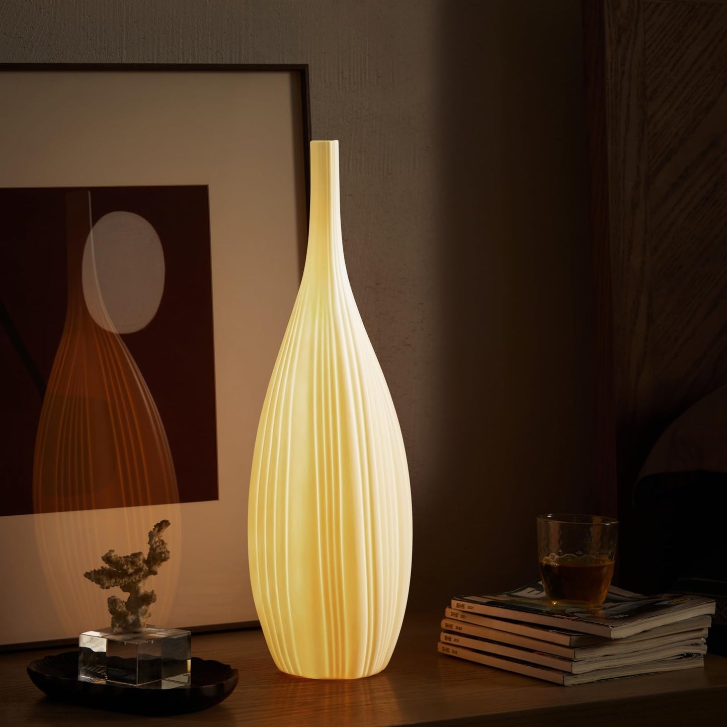 RONDURE 20.6" Modern Ceramic Table Lamp, Fully Dimmable Bedside Lamp for Bedroom Living Room Nightstand, White Translucent Ceramic Shade, Warm Ambient Decorative Corded Lighting, Bulb Included