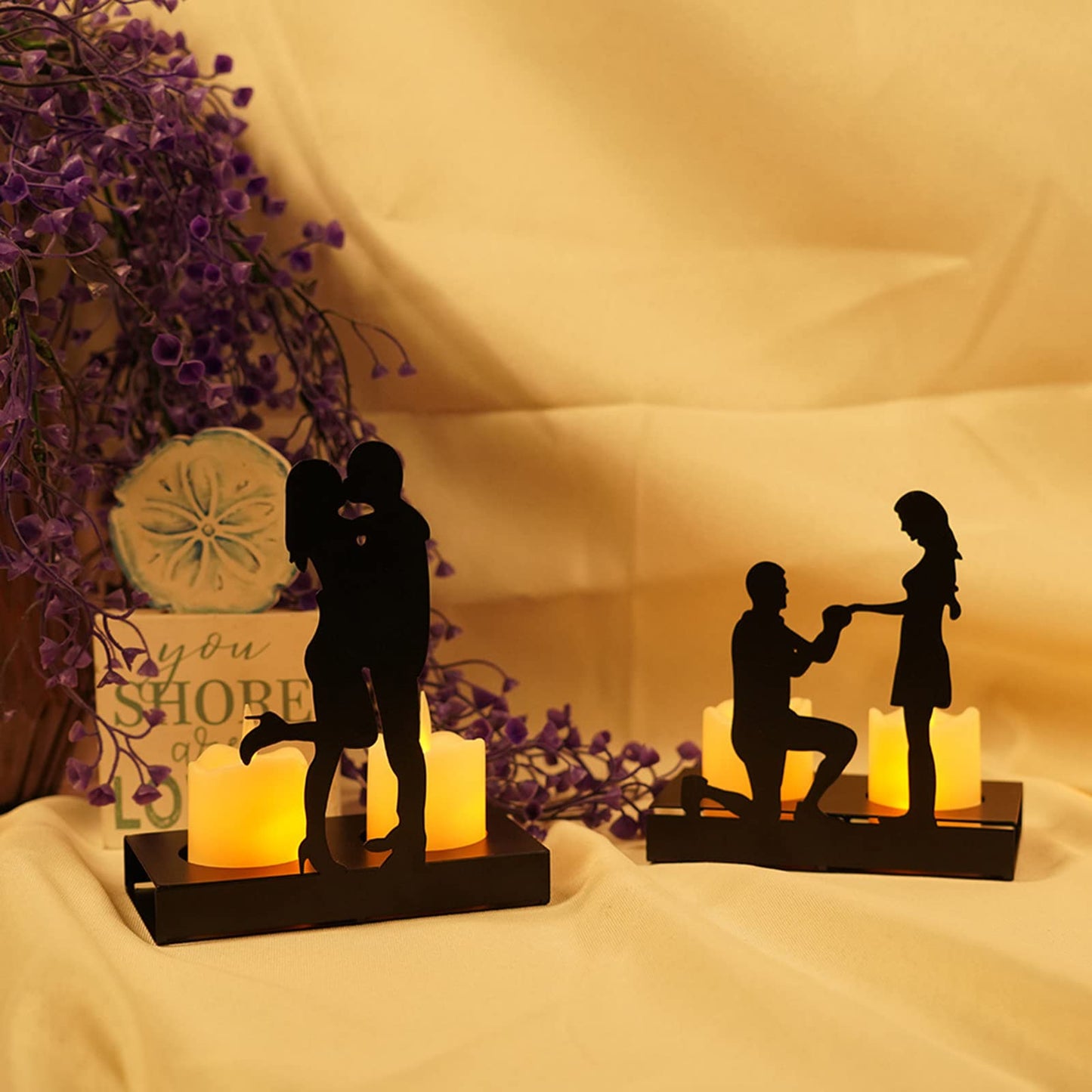 Firlar Handcrafted Iron Sculpture Candlestick Ornament, Wedding Decoration Anniversary Couples Gifts for Valentine Iron Candlestick, Romantic Couple Statue for Anniversaries, Proposal, Proposal
