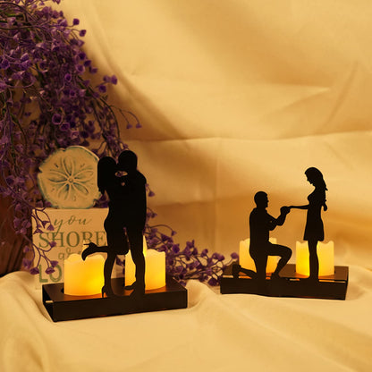 Handcrafted Iron Sculpture Candlestick Ornament, Romantic Couple Statue For Anniversaries, Decorative Modern Sculptures, Wedding Decoration Anniversary Ornament Figurine for Couples Valentine (B)