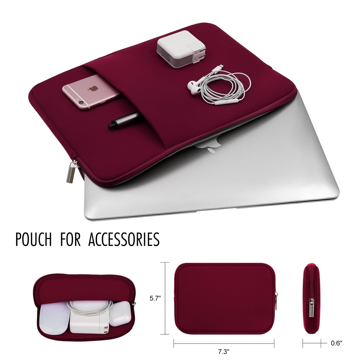 RAINYEAR 14 Inch Laptop Sleeve Compatible with 14" Notebook Computer Chromebook, 15" Macbook Pro M4 M3 M2 Protective Case with Front Pocket & Accessories Pouch(Red,Upgraded Version)