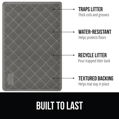 GORILLA GRIP Cat Litter Box Mat, 35x23, Water Resistant, US Designed Kitty Litter Trapping Mats, Easy to Clean, Scatter Control, Less Mess and Clean Floors, Kitten Supplies for Indoor Cats, Gray