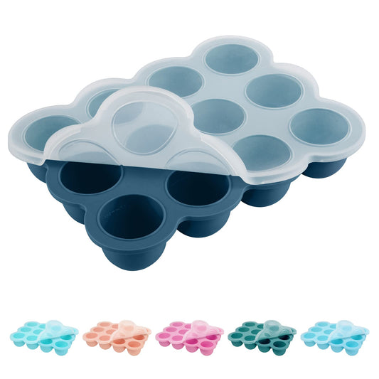 HIWOOD Baby Food Storage - 12 x 1.5OZ Silicone Freezer Tray with Lid, Containers for Homemade Purees - Midnight Blue