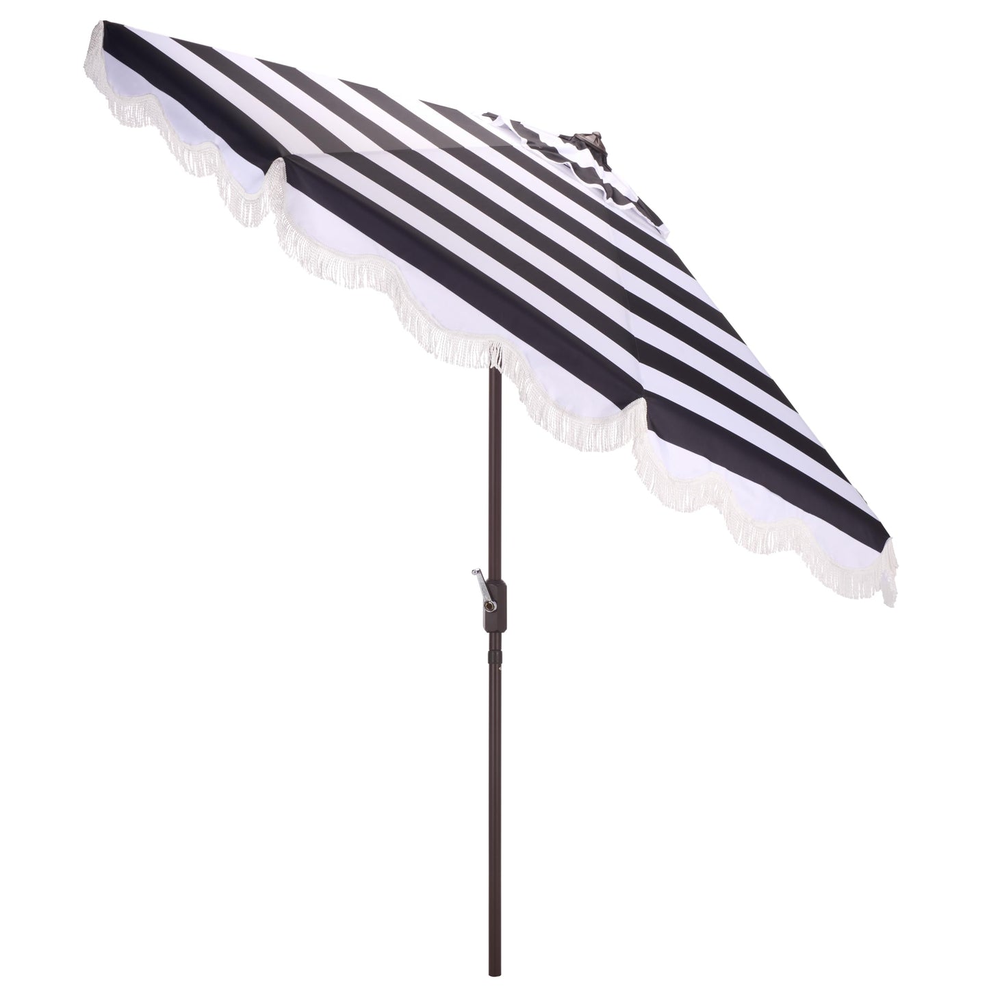 SAFAVIEH Outdoor Patio Furniture Collection – Lucerna 9 Ft Crank Patio Umbrella, Black Stripe & Brown Pole, Market Umbrella with Crank Lift (PAT8015A)
