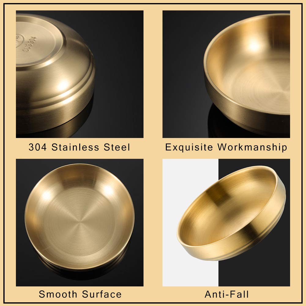 Roucerlin 4 PCS 6 OZ Small Double Deck Stainless Steel Sauce Dish, Round Condiment Tray, Mini Sauce Plate, Sushi Dipping Bowls, Condiment Dish for Restaurant, Home (4 PCS)
