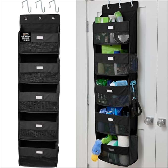 GORILLA GRIP Over The Door Organizer Storage, 5 Deep Hanging Shelves, Holds
