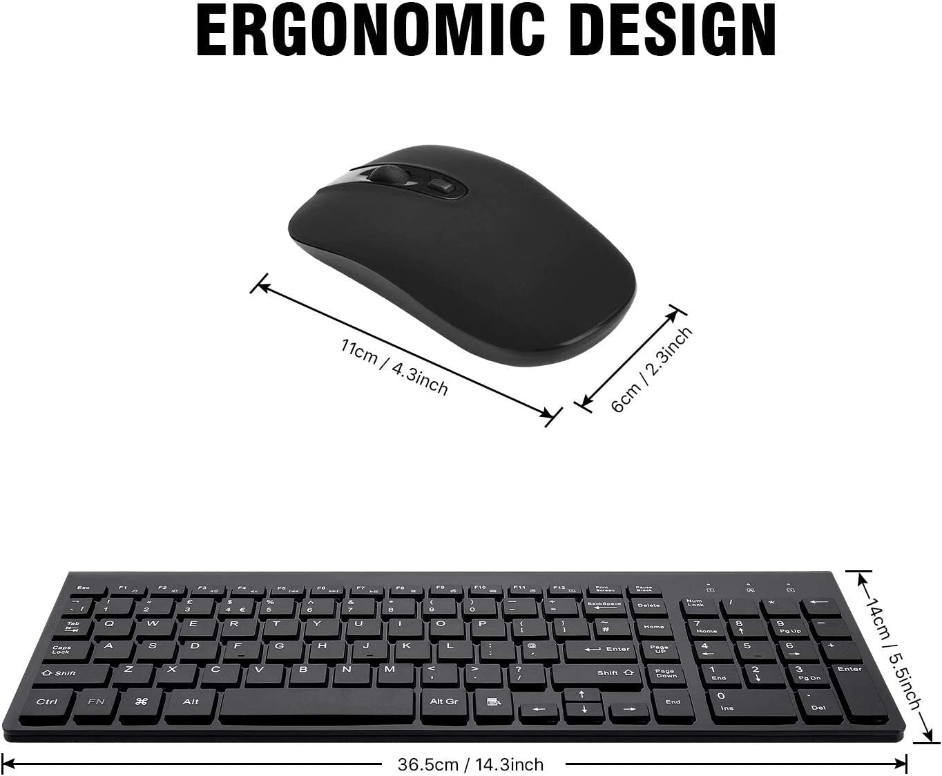 Wireless Keyboard and Mouse Set, 2.4G Compact Slim QWERTY UK Layout USB Keyboard and Cordless Silent Mouse Combo with Numeric Keypad Ergonomic Energy Saving for Windows PC/Laptop/Computer/Apple Mac