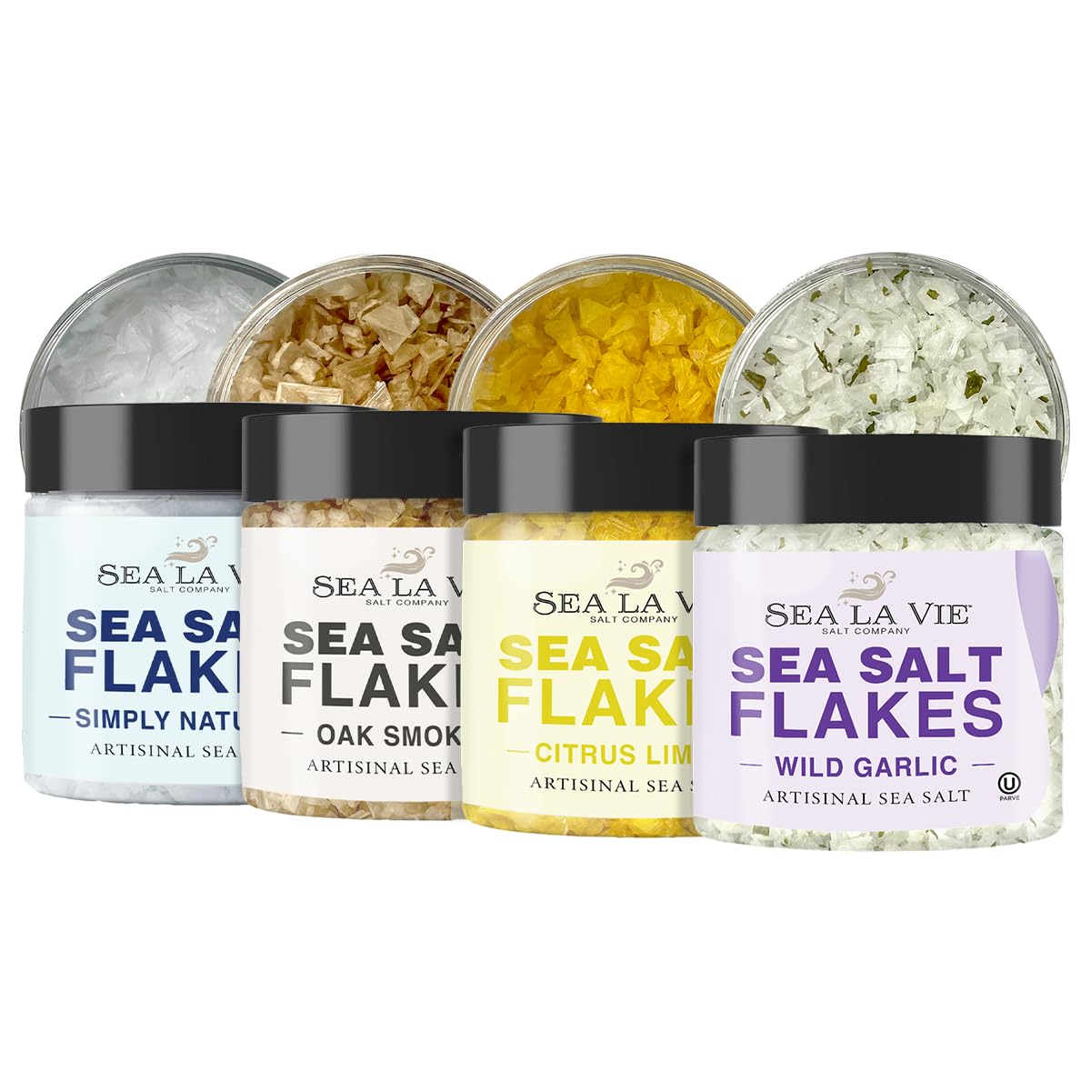Sea La Vie, Salt Flakes, Set of 4 x 3.5 oz, Variety Pack, Kosher Handcrafted Gourmet Flakey Finishing Salt Pyramids from the Mediterranean Sea