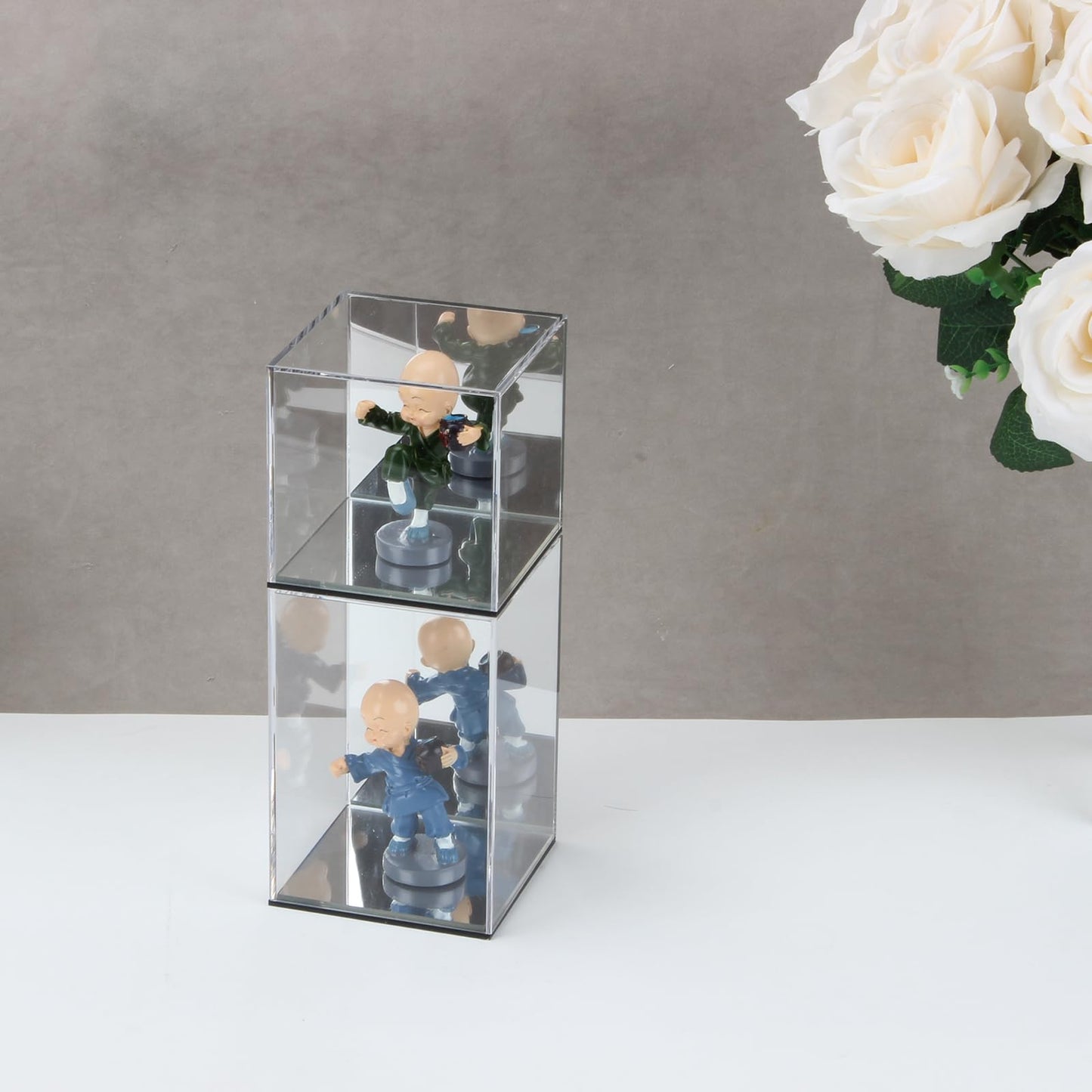 Kcgani Mirrored Clear Acrylic Box for Collectibles Display, Assemble Display Case with Mirror Background, Alternative Storage Showcase for Collectibles Crystals Minerals Slab Fossil Coral, 4x4x4Inch