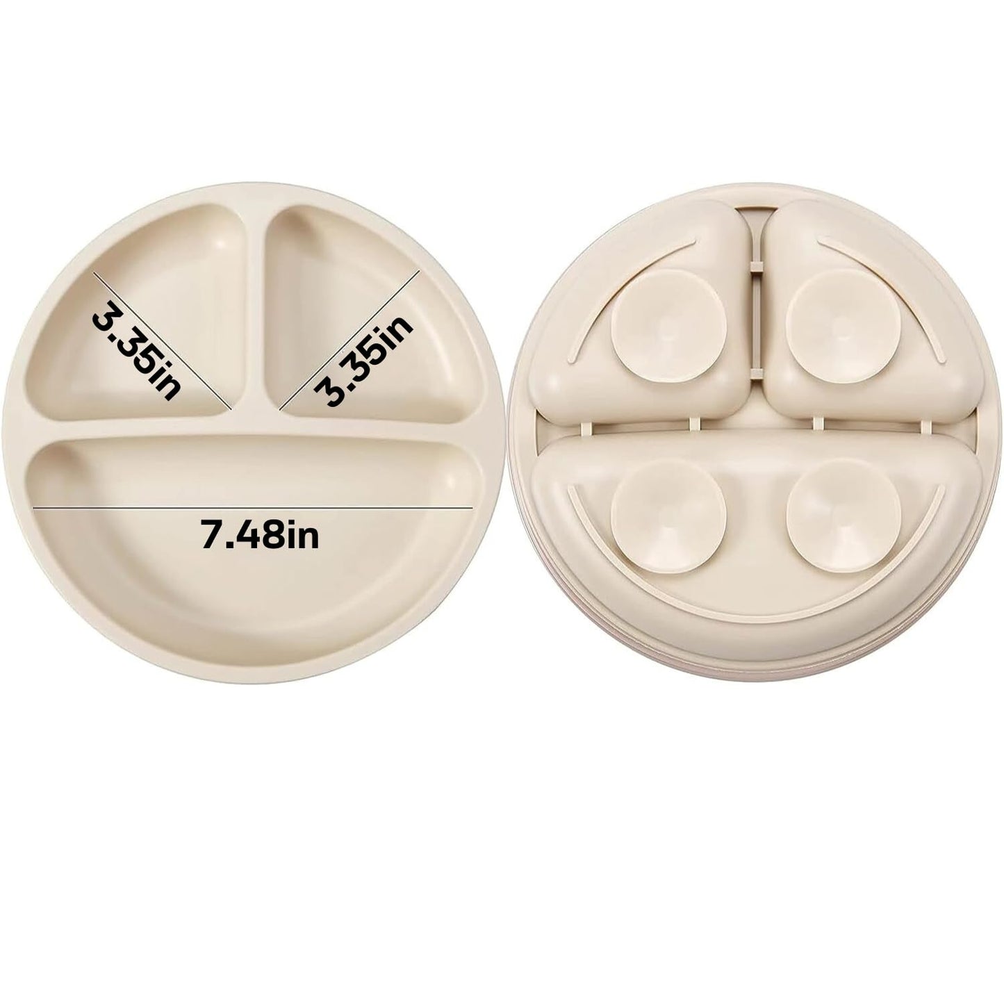 PandaEar 3 Pack Toddler Plates, Silicone Divided Suction Plate for Babies, BPA-Free 100% Food-Grade Silicone Unbreakable Baby Plate (Pink/Linen/Light Pink)