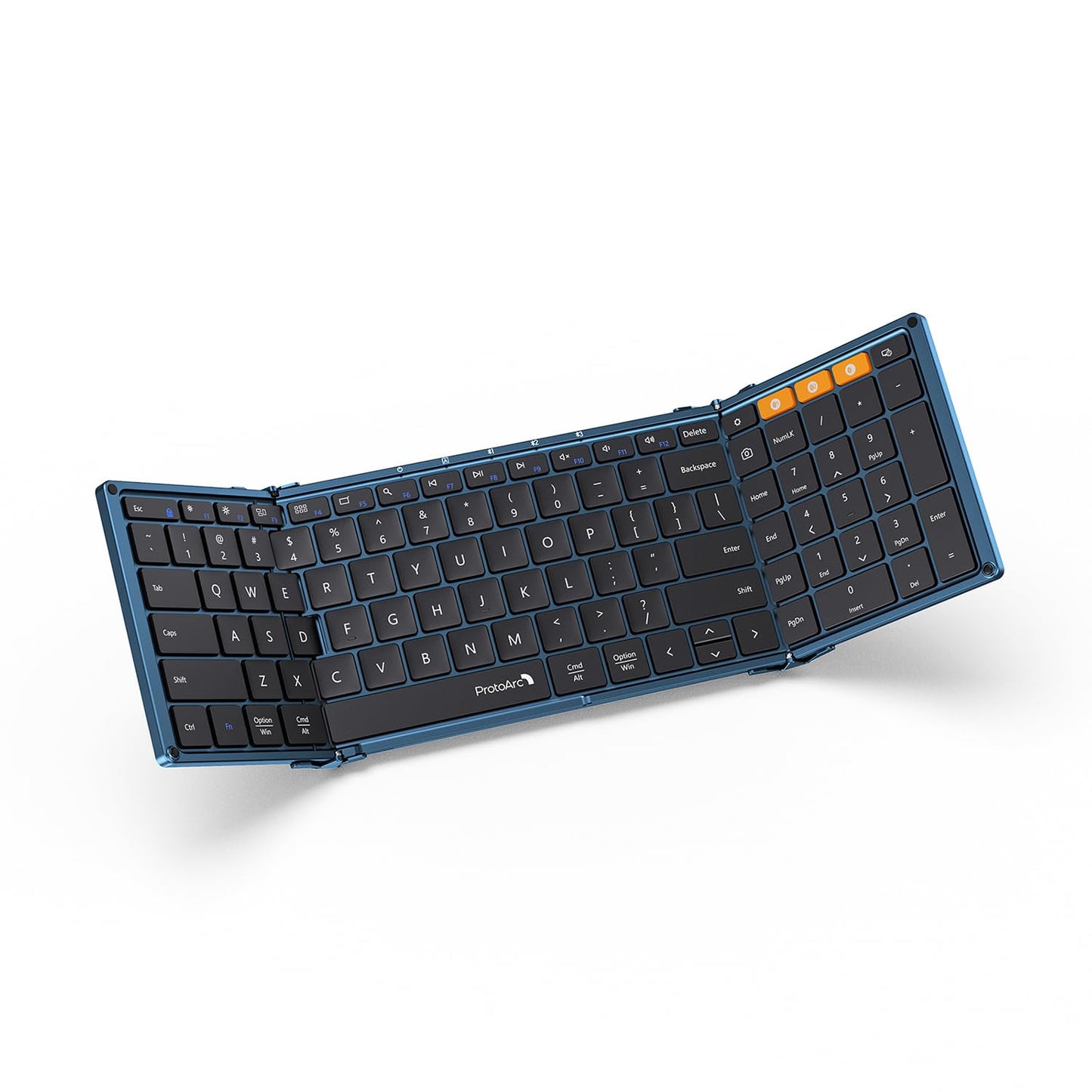 ProtoArc Foldable Bluetooth Keyboard, XK01 Folding Wireless Portable Keyboard with Numeric Keypad, Full-Size Travel Keyboards for iPad Tablet Smartphone Laptop PC Windows iOS Android, Black